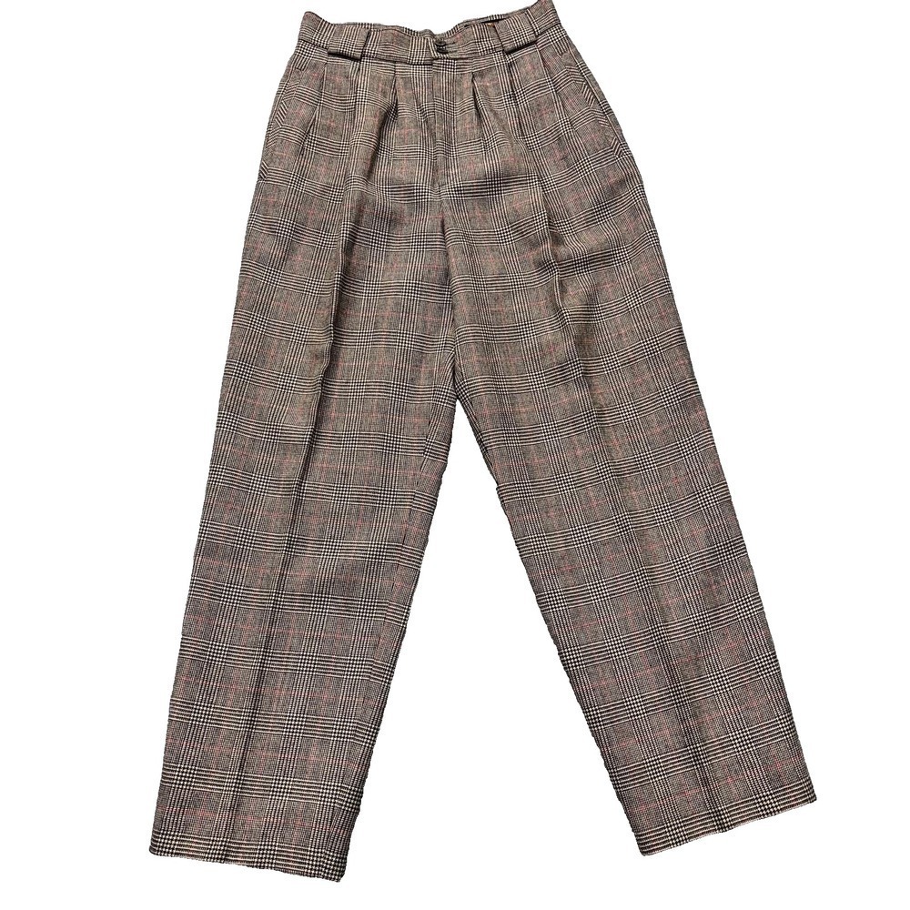 Collectible Gold Dress Pants Womens 6 Gray Plaid Wool High Rise Pleated 25x26